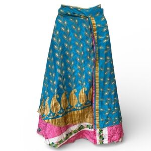Darn Good Yarn Sari Silk Wrap Tea Length Skirt XL (8-20)